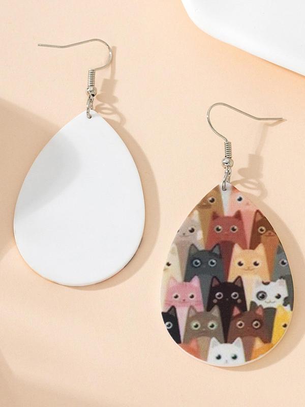 Women's Cute Water Drop Shaped Dangle Earring, 1 Pair Trendy All-match Cat Graphic Dangle Earrings, Acrylic Vintage Jewelry As Birthday Gift for Girlfriend