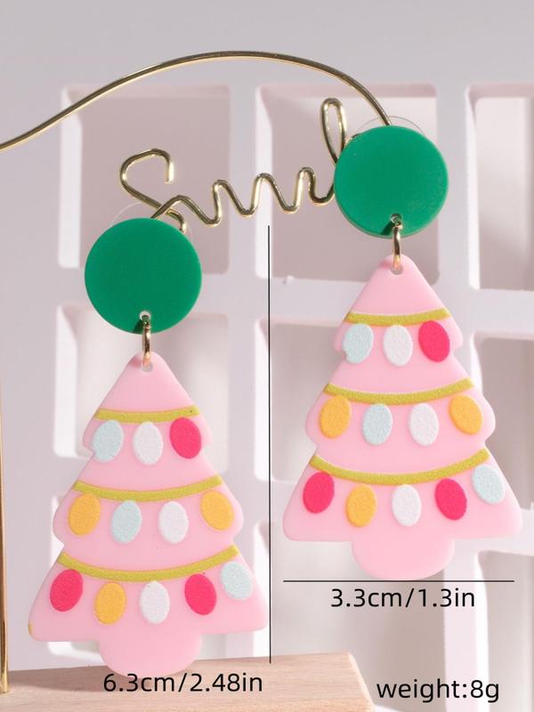 Cute Christmas Tree Design Dangle Earrings, Colorblock Dangle Earrings for Women & Girls, Fashion Jewelry for Party, Daily Decor, Trendy All-match & Exquisite Jewelry for Birthday Gift