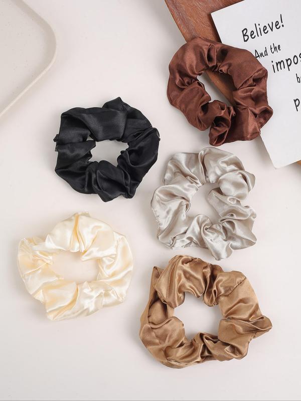 Solid Color Ruched Design Hair Tie, Elegant High Stretch Scrunchie for Women & Girls, Minimalist Headwear Suitable for Thick Hair