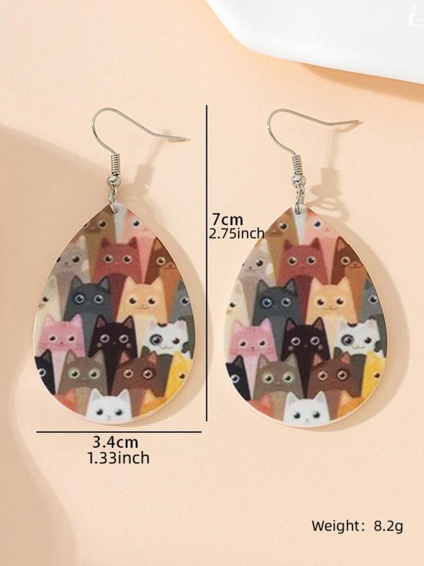 Women's Cute Water Drop Shaped Dangle Earring, 1 Pair Trendy All-match Cat Graphic Dangle Earrings, Acrylic Vintage Jewelry As Birthday Gift for Girlfriend