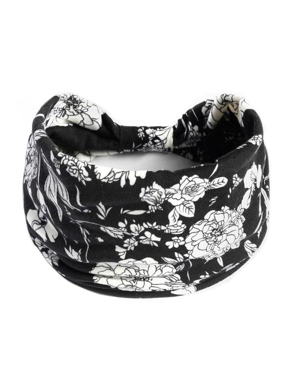 Women's Floral Print Sport Hair Band, 4 Counts Elastic Wide Hair Band, Summer Hair Accessories for Gym Workout Running