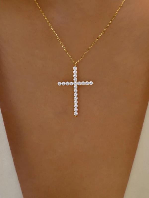 Minimalist Rhinestone Decor Cross Necklace for Girlfriend for Gift, Clavicle Chain Matching Necklace As Iced out Jewelry, Temperament All-match Goth Accessories for Men & Women