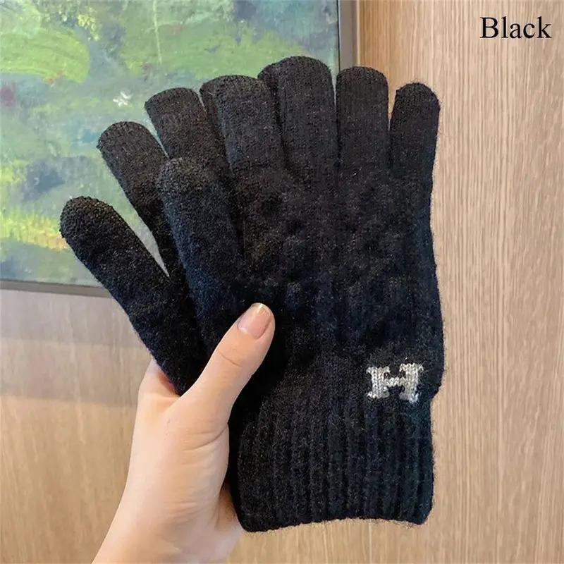 New High Quality Wool Gloves Autumn Winter Men Knitted Gloves Touch Screen Gloves Solid Color Mittens Warm Riding Driving Gloves