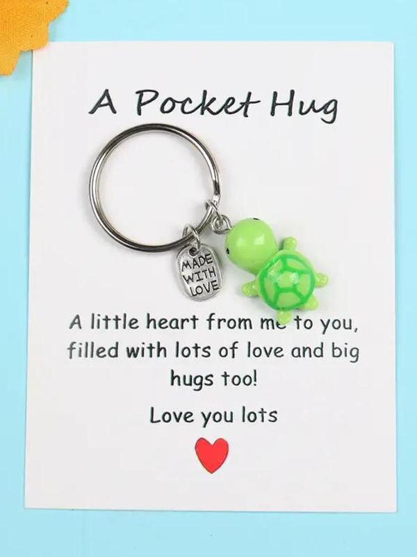 Cute Turtle Design Keychain, Mini Resin Turtle Pocket Hug Card Keychain, Motivational Teacher Friends Sister Gift, Birthday Gift