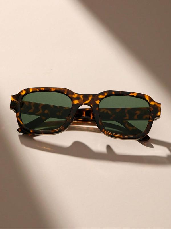 Unisex Street Trend Leopard Print Sunglasses, Trendy Vintage Rectangle Frame Sunglasses for Everyday Use, Fashionable Versatile Accessories for Driving Use