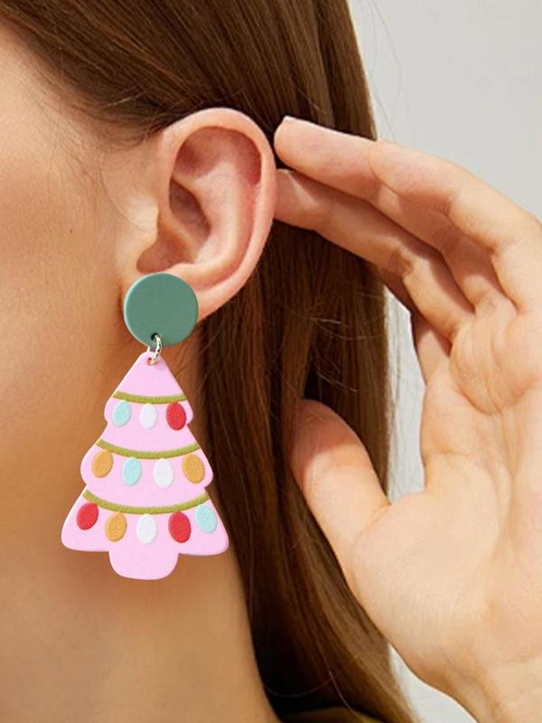 Cute Christmas Tree Design Dangle Earrings, Colorblock Dangle Earrings for Women & Girls, Fashion Jewelry for Party, Daily Decor, Trendy All-match & Exquisite Jewelry for Birthday Gift