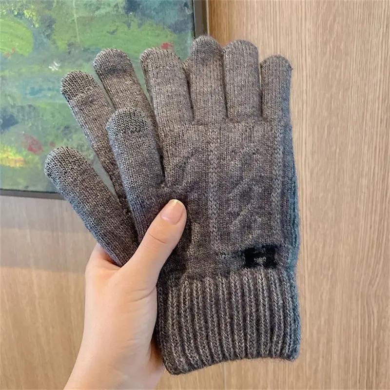 New High Quality Wool Gloves Autumn Winter Men Knitted Gloves Touch Screen Gloves Solid Color Mittens Warm Riding Driving Gloves