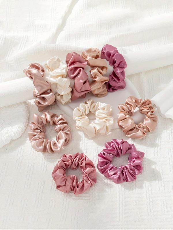 Women's Elegant Solid Color Satin Hair Ties, 10pcs set Fashion Hair Accessories for Daily Wear, Casual Versatile Hair Accessories for Women & Girls