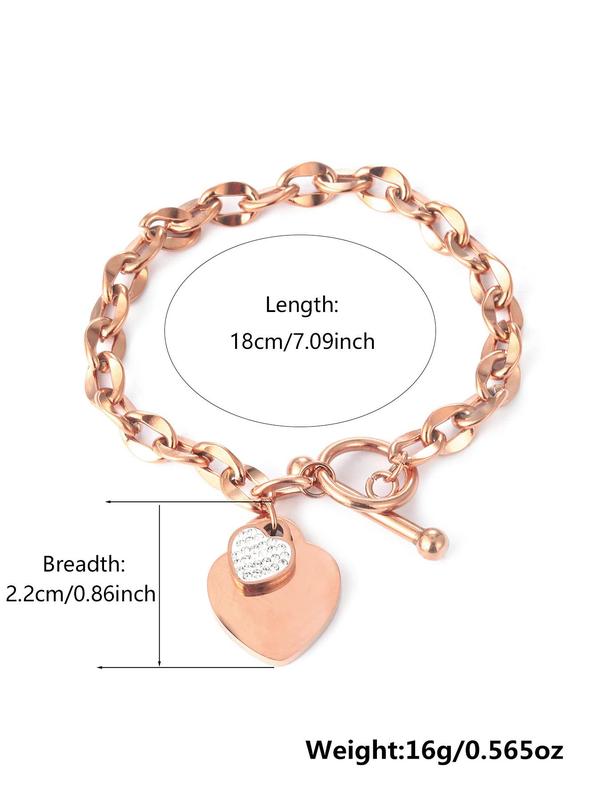 Fashionable Elegant Rhinestone Decor Heart Charm Decor OT Link Bracelet, Exquisite Trendy Bracelet, Trendy Exquisite Hand Jewelry for Women As Gift