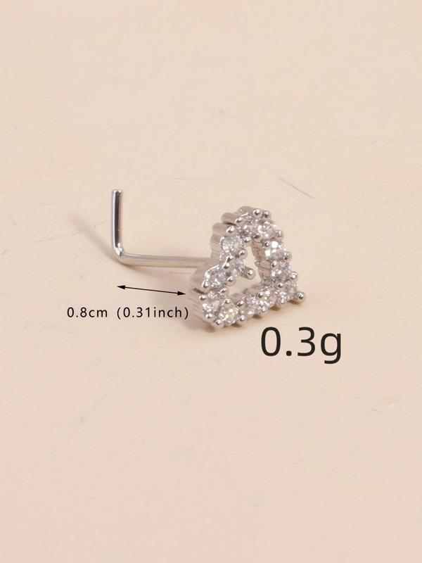 Women's Elegant Rhinestone Heart Decor Nose Piercing Ring, Nose Jewelry for Women & Girls, Fashion Cute Accessories Body Jewelry for Daily Wear As Xmas Gift