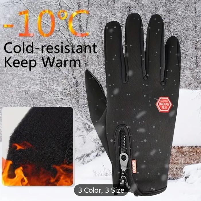 Waterproof Fleece Lined Gloves with Touchscreen and Zipper for Autumn and Winter Outdoors