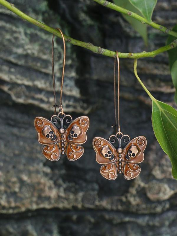 1 Pair Vintage Butterfly Design Dangle Earrings, Gothic Jewelry For Party, Daily Clothing Decor For Girl, Zinc Alloy Ear Jewelry For Party, Club