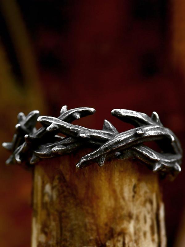 Vintage Style Thorns Plant Design Ring, Punk Style Hollow Out Ring, Fashion Accessories for Men & Women