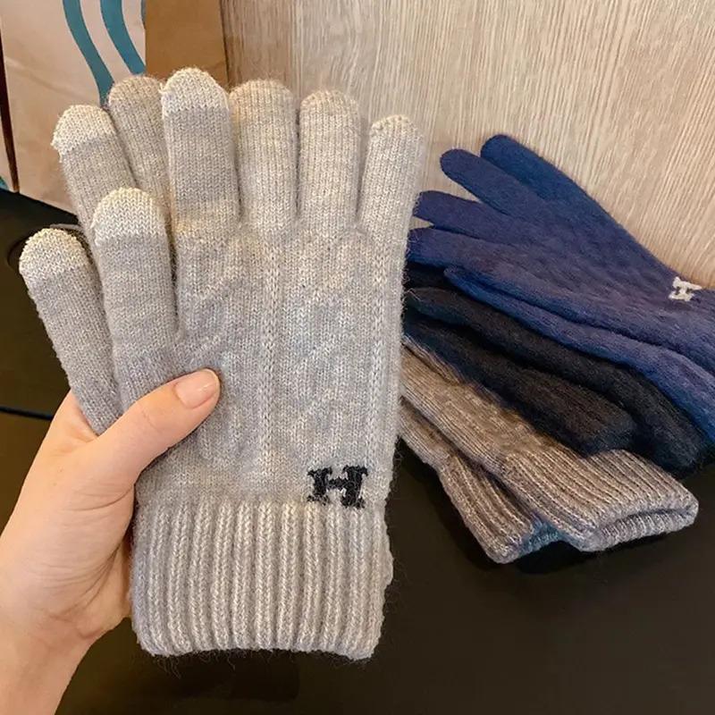 New High Quality Wool Gloves Autumn Winter Men Knitted Gloves Touch Screen Gloves Solid Color Mittens Warm Riding Driving Gloves