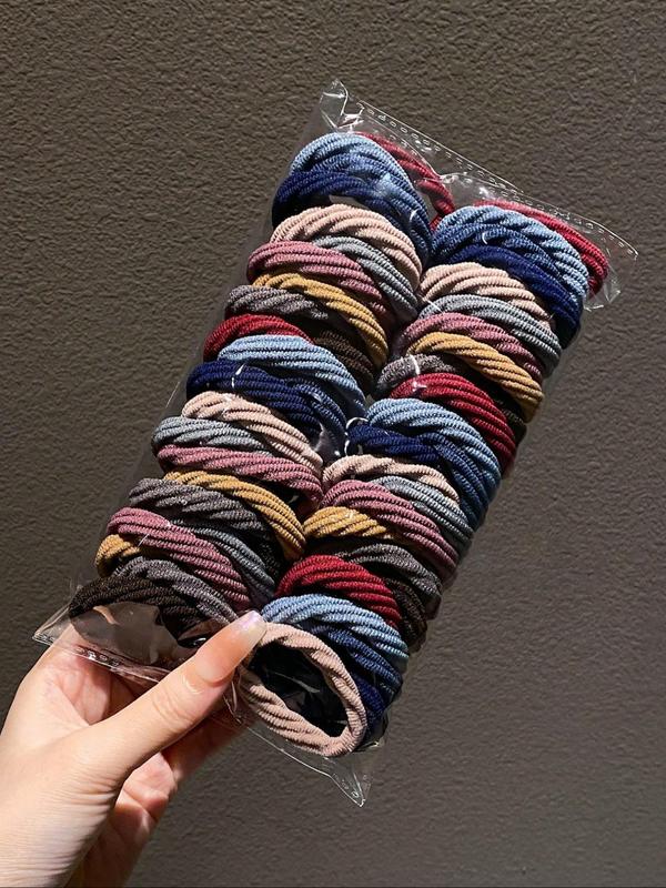 Random Color Minimalist Hair Ties, 50pcs set Casual High Stretch Ponytail Holders for Women & Girls, Fashionable All-match Hair Accessories for Party, Daily Hairstyle Decor