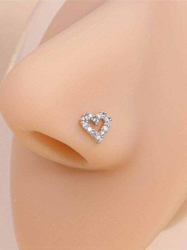 Women's Elegant Rhinestone Heart Decor Nose Piercing Ring, Nose Jewelry for Women & Girls, Fashion Cute Accessories Body Jewelry for Daily Wear As Xmas Gift