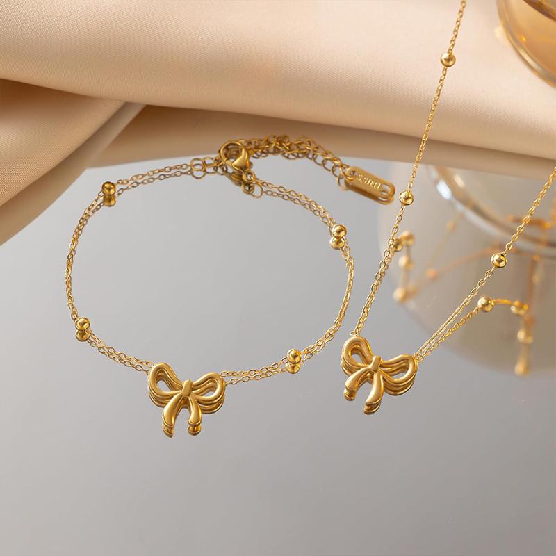 Bow Necklace Earrings Bracelet for Women Stocking Stuffers   Set Trendy Bowknot Ribbon  Choker Necklace Christmas  Gifts 2024