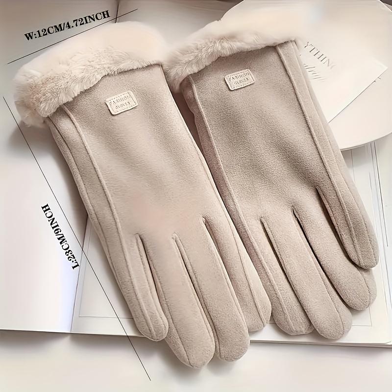 1 Pair Winter Warm Plush Lined Touchscreen Compatible Women'S Gloves - Thickened Windproof Polyester Outdoor Riding Gloves, Hand Wash Only