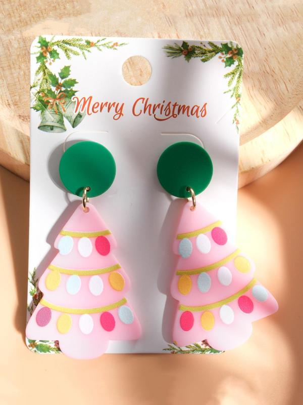 Cute Christmas Tree Design Dangle Earrings, Colorblock Dangle Earrings for Women & Girls, Fashion Jewelry for Party, Daily Decor, Trendy All-match & Exquisite Jewelry for Birthday Gift