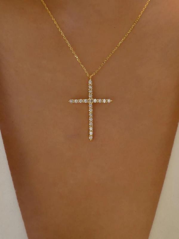 Minimalist Rhinestone Decor Cross Necklace for Girlfriend for Gift, Clavicle Chain Matching Necklace As Iced out Jewelry, Temperament All-match Goth Accessories for Men & Women