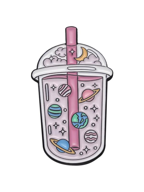 Cartoon Space Planet Pattern Brooch As Gift, Cute Milk Tea Cup Design Brooch, Fashion Alloy Kawaii Accessories for Back to School Season