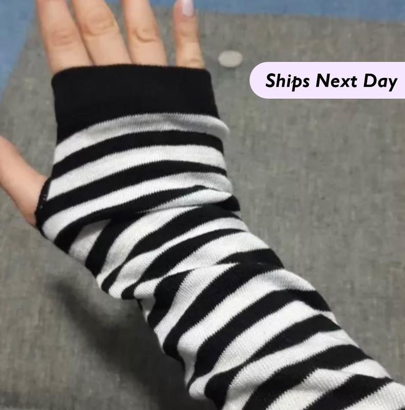 Striped Gloves   Arm Warmers Fingerless Gloves