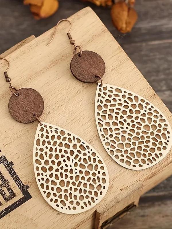 Women's Elegant Hollow Out Water Drop Shape Dangle Earrings, Summer Trendy Vintage Retro Dangle Earrings, Chic Gorgeous Jewelry As Gift for Girlfriend