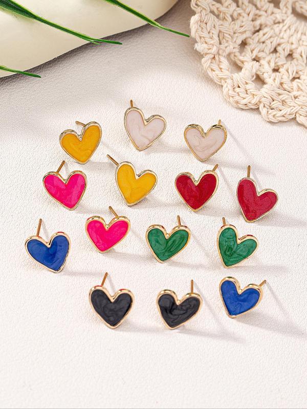 Cute Colorful Heart Shaped Stud Earrings, 7 Pairs Fashionable  Elegant Stud Earrings for Women & Girls, Trendy All-match & Exquisite Jewelry for Birthday Gift