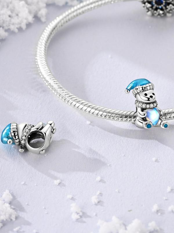 Cute Polar Bear Design Charm, Rhinestone Decor Heart Shaped Zirconia Charm, Fashion Accessories for Women & Girls, Trendy All-match & Exquisite Jewelry for Gift