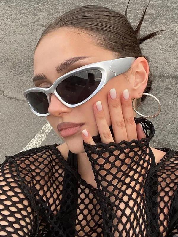 1 Pair Simple Sunglasses for Everyday Use, Fashionable Cat Eye Frame Sunglasses, Y2K Style Sunglasses, Summer Oval Frame Fashion Sunglasses, Travel Accessories