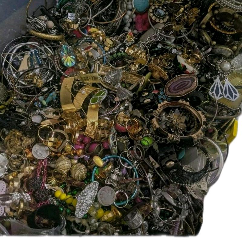 1 pound womens jewelry lot rings necklaces bracelets earrings pins random chosen items from bin womens blouse shirt top dress up clothing womans ware