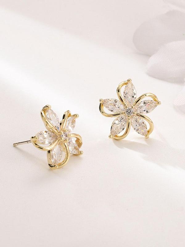 Flower Design Rhinestone Stud Earrings, Elegant Trendy Matching Earrings Jewelry for Women, Classic Fashion Accessories for Daily Used