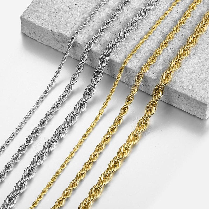 Stainless Steel Twisted Rope Link Chain 3 5 7mm Necklace for Men Women Fashion Gifts 18-24inch