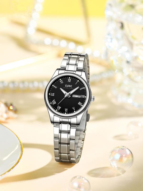 Women's Minimalist Classic Round Dial Stainless Steel Strap Quartz Watch, Fashionable Watch For Women & Girls, Gift For Women