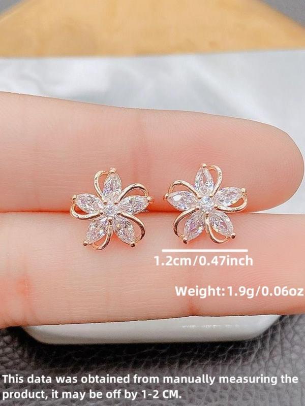 Flower Design Rhinestone Stud Earrings, Elegant Trendy Matching Earrings Jewelry for Women, Classic Fashion Accessories for Daily Used