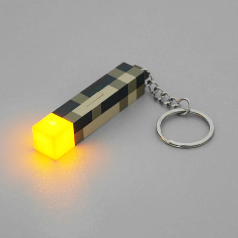 Anime Keychains Minecraft Brownstone Torch Lamp Key ring for Game Fans Gifts USB Charging Port Gaming Decoration Gadgets