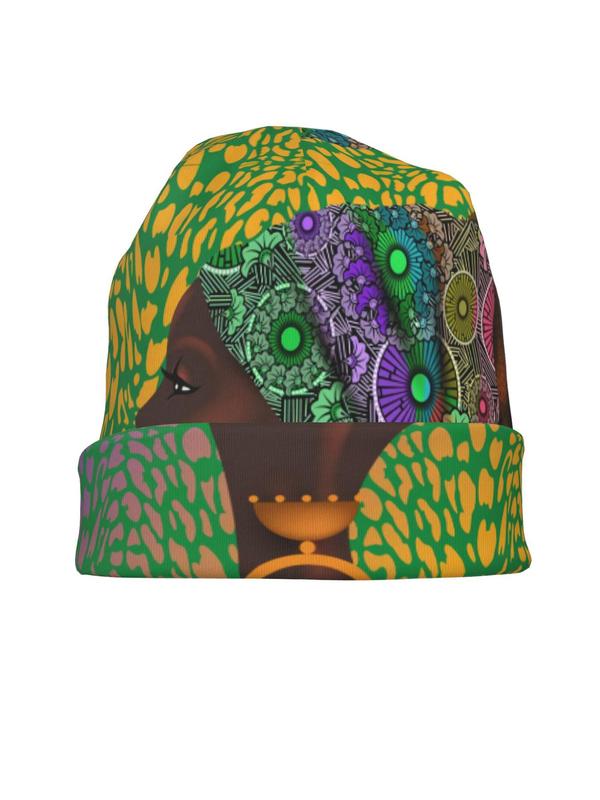 African Women Retro Painting Style Beanie Hat, Soft Thin Style Summer Hat for Sports, Hippie Punk Retro Skull Cap for Women & Men