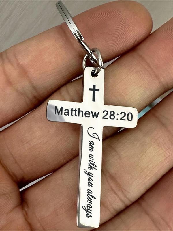 Stainless Steel Cross Keychain, Letter Pattern Keychain for Men & Women, Trendy All-match & Exquisite Keychain for Birthday Gift