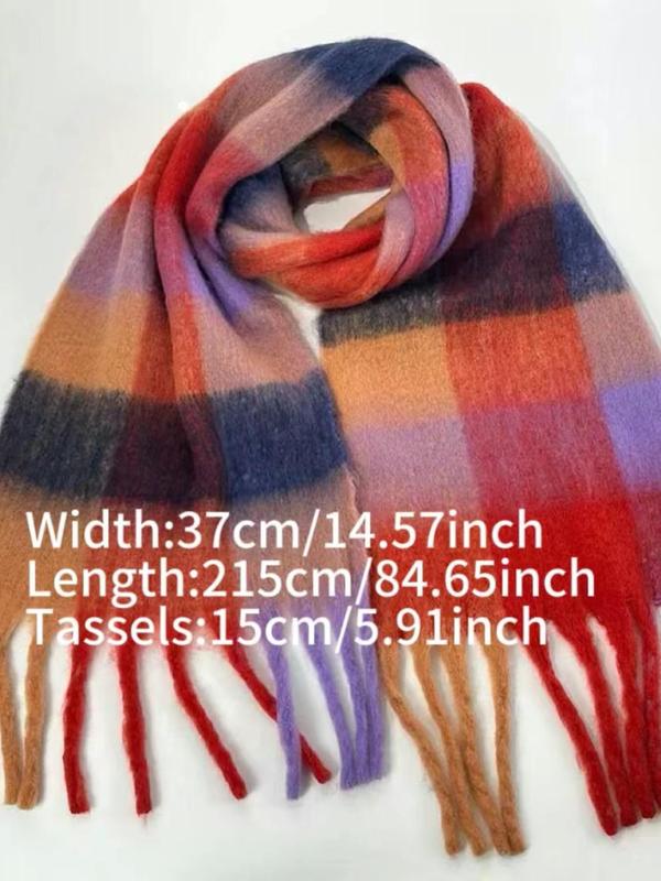 Colorblock Plaid Pattern Tassel Decor Scarf, Casual Soft Warm Shawl for Women & Men, Fashion Accessories for Fall & Winter