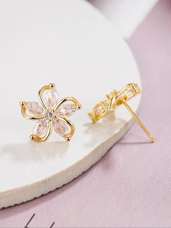 Flower Design Rhinestone Stud Earrings, Elegant Trendy Matching Earrings Jewelry for Women, Classic Fashion Accessories for Daily Used