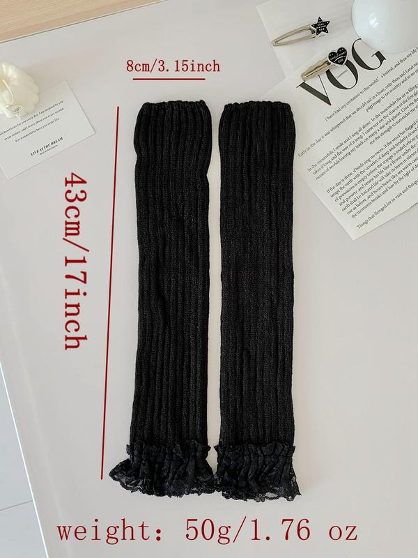 Women's Cute Lace Arm Sleeves, 1 Pair Y2k Style Simple Plain Knitting Gloves, Casual Trendy Gloves for Daily Use