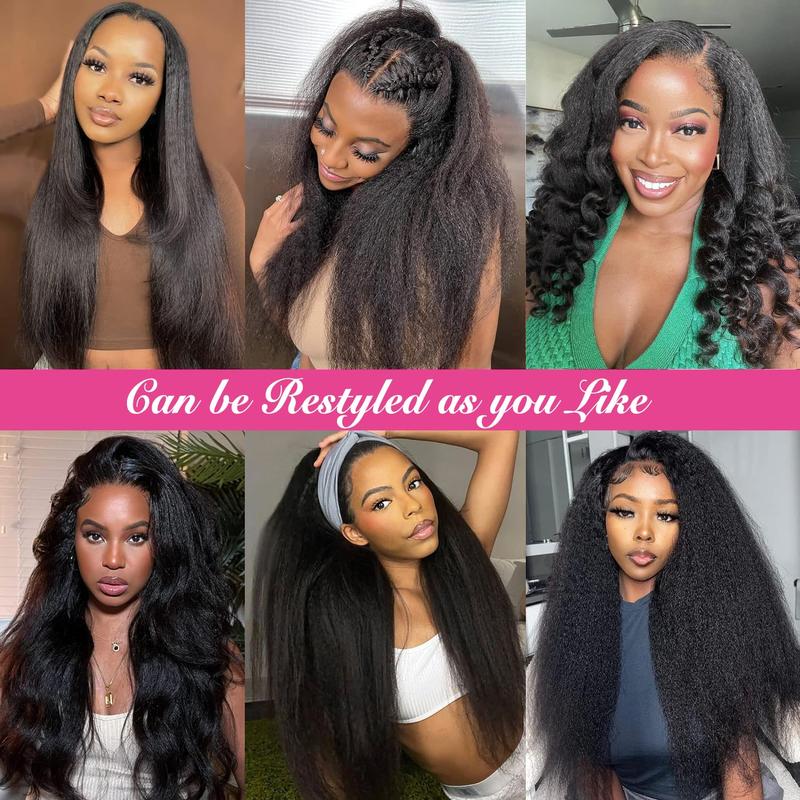 13x6 Lace Kinky Straight Human Hair Wig 200% HD lace front Yiki Straight wigs human hair Glueless Wig HD Transparent Yaki Straight Lace Frontal Wigs Human Hair Wigs for Women