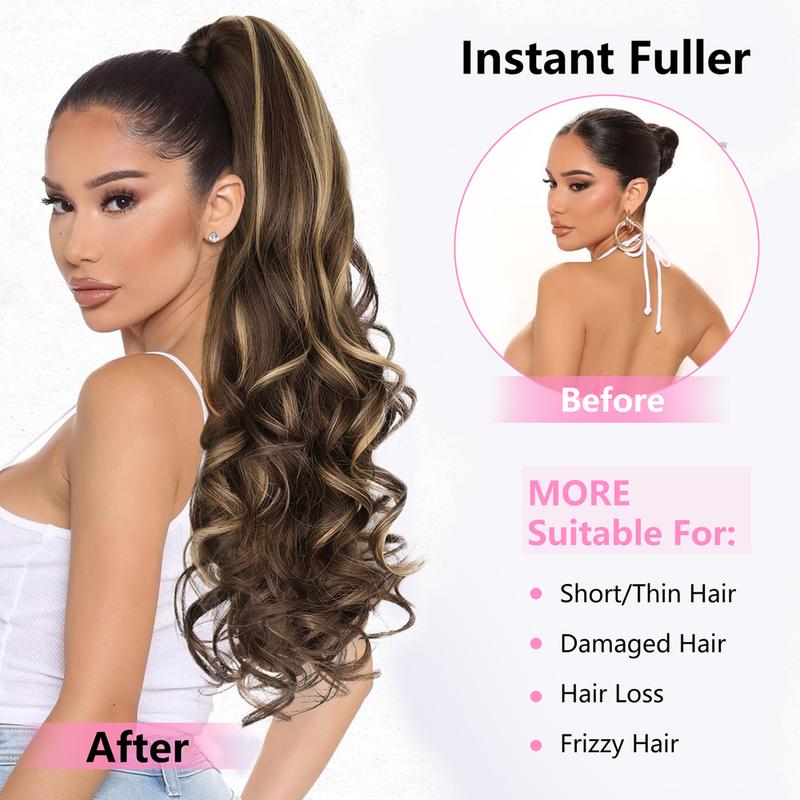 ALXNAN Ponytail Extension Claw Clip in Ponytail Extension for Women Long Curly Wavy Fluffy Hairpiece for Women Daily Party Use