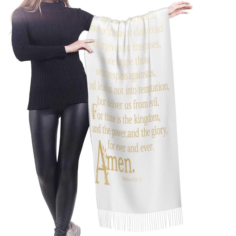 Presents for Women,White Religious Christian Jesus Loves Me Bible Verse Fringe Pashmina Shawl Wrap for Bridal Wedding Party