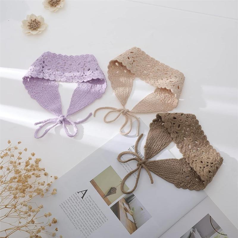 3Pcs Set Crochet Hippie Hair Bandanas Headbands for Women Boho Floral Headband Knit Hair Bands Floral Head Wrap for Girls