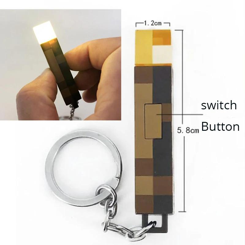 Anime Keychains Minecraft Brownstone Torch Lamp Key ring for Game Fans Gifts USB Charging Port Gaming Decoration Gadgets