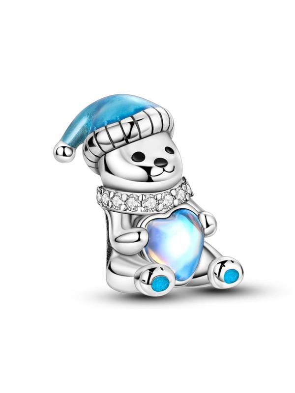 Cute Polar Bear Design Charm, Rhinestone Decor Heart Shaped Zirconia Charm, Fashion Accessories for Women & Girls, Trendy All-match & Exquisite Jewelry for Gift