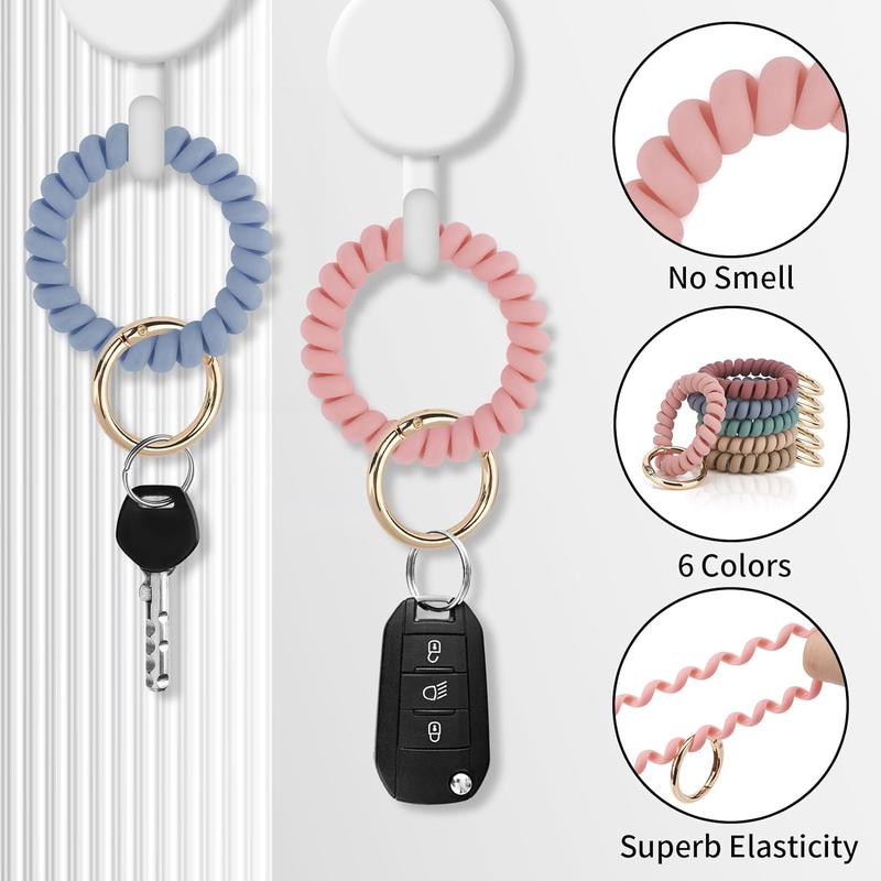 6PCS Wristlet Keychain, Colorful Spiral Coil Hair Tie for Women, Sauna Accessaries Wrist Coil Key Ring Key Holder