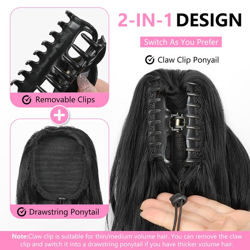 ALXNAN Ponytail Extension Claw Clip in Ponytail Extension for Women Long Curly Wavy Fluffy Hairpiece for Women Daily Party Use