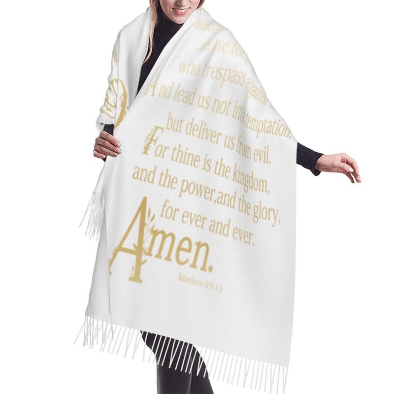 Presents for Women,White Religious Christian Jesus Loves Me Bible Verse Fringe Pashmina Shawl Wrap for Bridal Wedding Party